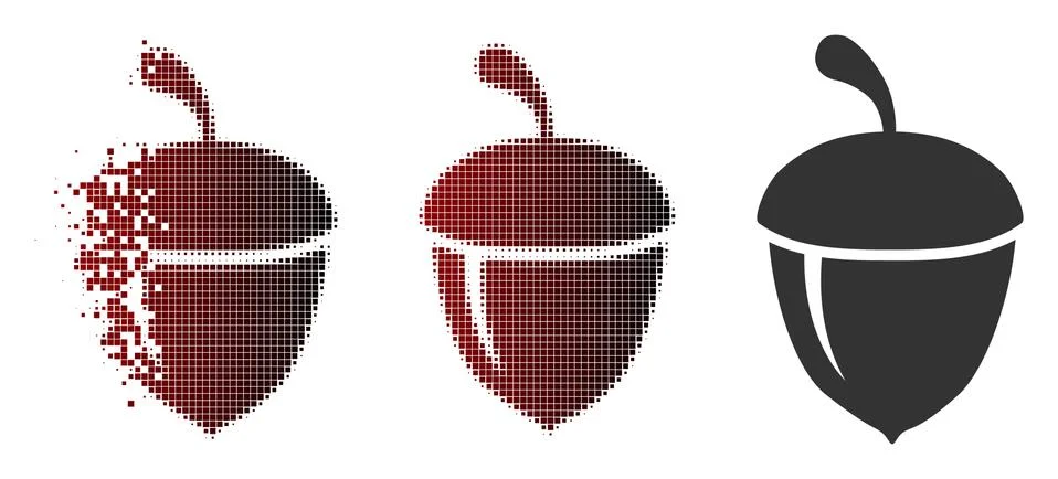 Broken Pixel Halftone Acorn Icon Illustrazione stock