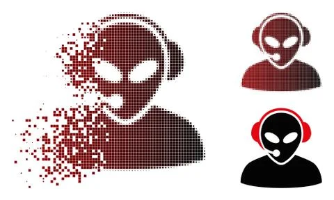 Broken Pixel Halftone Alien Call Center Icon Stock Illustration