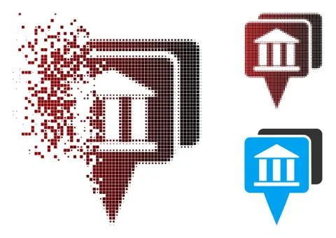 Broken Pixel Halftone Bank Map Pointers Icon Stock Illustration