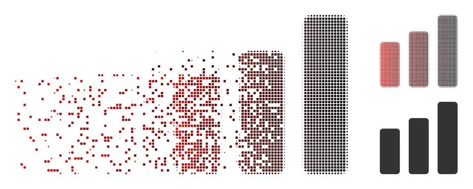 Broken Pixel Halftone Bar Chart Increase Icon 스톡 일러스트