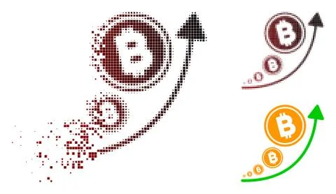Broken Pixel Halftone Bitcoin Inflation Trend Icon Stock Illustration