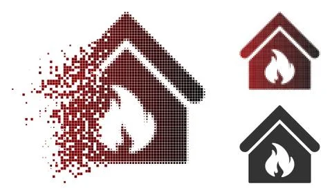 Broken Pixel Halftone Building Fire Icon Ilustración de archivo