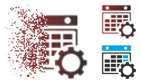 Broken Pixel Halftone Calendar Configuration Icon Stock Illustration