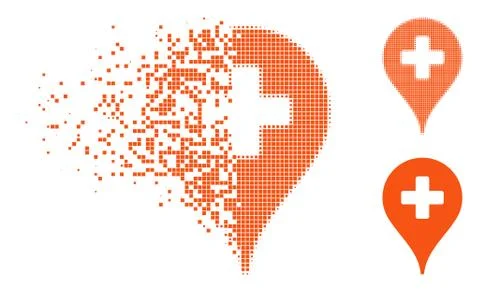 Broken Pixel Halftone Clinic Map Pointer Icon Stock Illustration