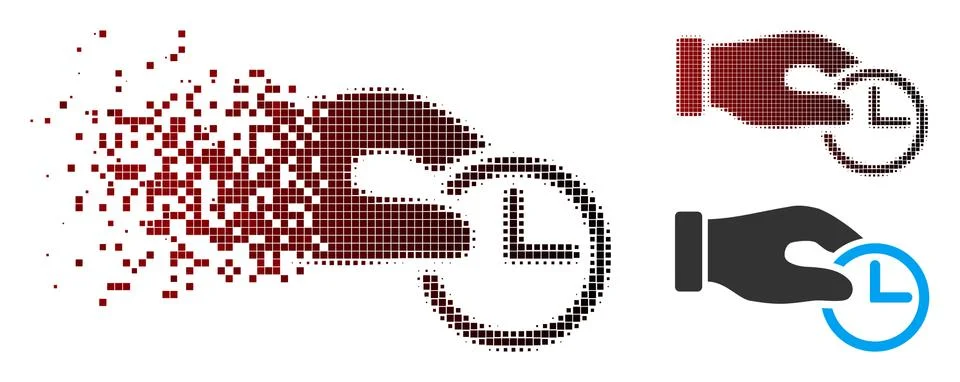 Broken Pixel Halftone Clock Properties Icon Stock Illustration