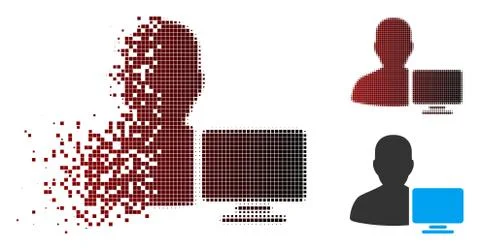 Broken Pixel Halftone Computer Administrator Icon Illustrazione stock