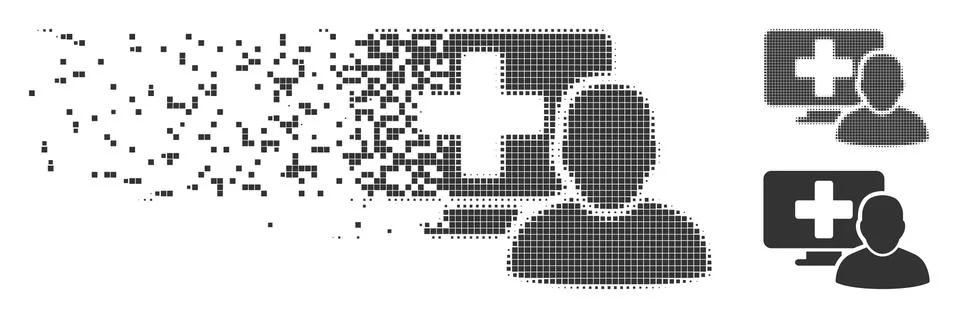 Broken Pixel Halftone Computer Doctor Icon Stock Illustration
