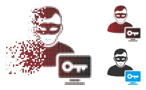 Broken Pixel Halftone Computer Hacker Icon 스톡 일러스트