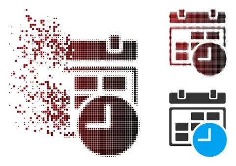 Broken Pixel Halftone Date And Time Icon Stock Illustration