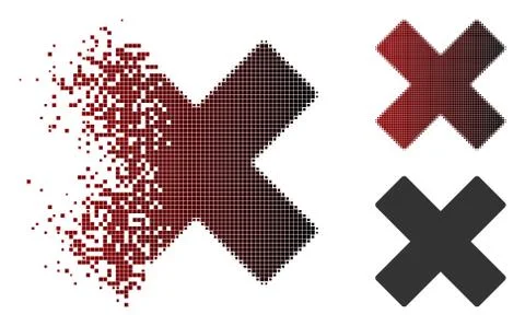 Broken Pixel Halftone Delete X-Cross Icon Stock Illustration