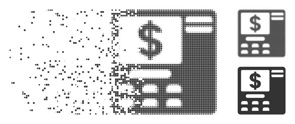 Broken Pixel Halftone Dollar ATM Icon 스톡 일러스트
