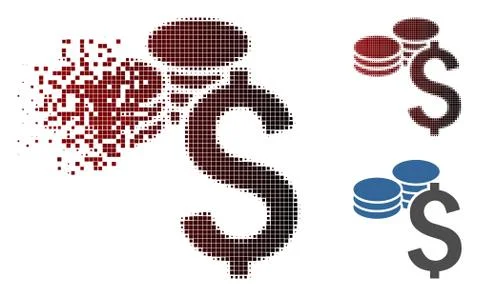 Broken Pixel Halftone Dollar Coins Icon Stock Illustration