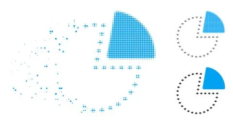Broken Pixel Halftone Dotted Pie Chart Icon Stock Illustration