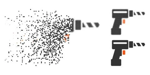 Broken Pixel Halftone Drill Icon Stock Illustration