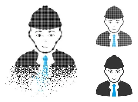 Broken Pixel Halftone Engineer Icon with Face Stockillustratie