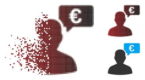 Broken Pixel Halftone Euro User Opinion Icon Illustrazione stock