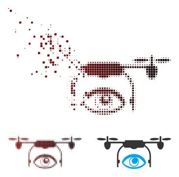 Broken Pixel Halftone Eye Spy Drone Icon Stock Illustration