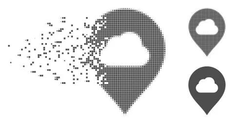 Broken Pixel Halftone Fog Cloud Marker Icon Illustrazione stock