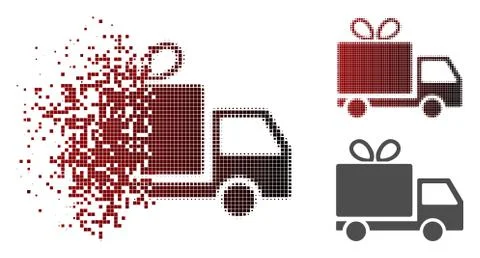 Broken Pixel Halftone Gift Delivery Icon Stock Illustration