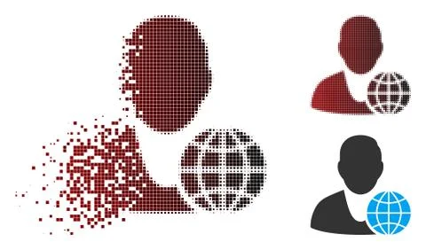 Broken Pixel Halftone Global Manager Icon Stock Illustration