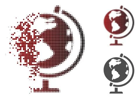 Broken Pixel Halftone Globe Icon Stock Illustration