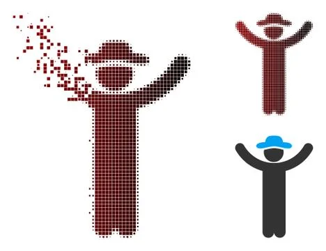 Broken Pixel Halftone Hands Up Gentleman Icon Ilustração Stock