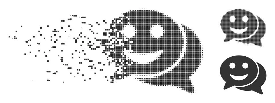 Broken Pixel Halftone Happy Chat Icon Stock Illustration