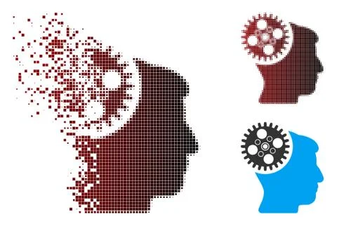 Broken Pixel Halftone Head Gearwheel Icon Illustrazione stock