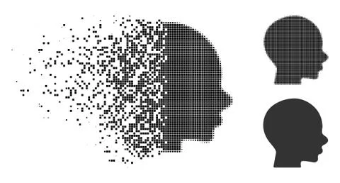 Broken Pixel Halftone Head Icon Stock Illustration