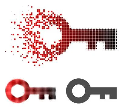 Broken Pixel Halftone Key Icon Stock Illustration