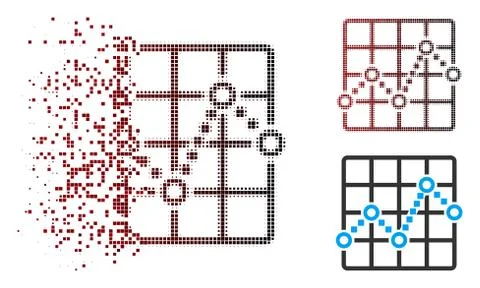 Broken Pixel Halftone Line Plot Icon Stock Illustration