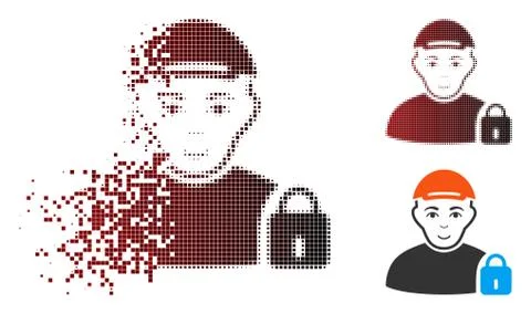 Broken Pixel Halftone Locked User Icon Stock Illustration
