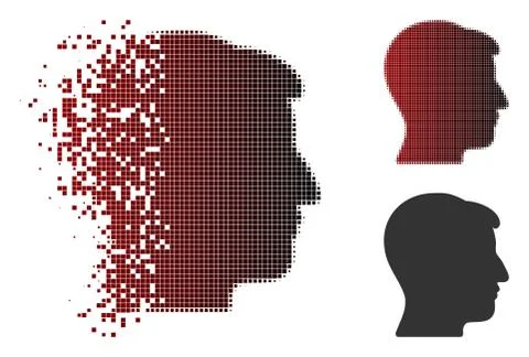 Broken Pixel Halftone Man Head Icon Stock Illustration