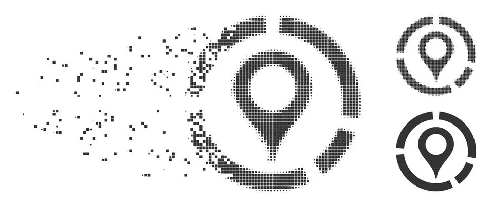 Broken Pixel Halftone Map Marker Diagram Icon Stockillustratie