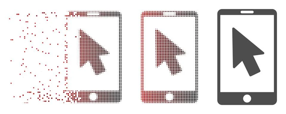 Broken Pixel Halftone Mobile Arrow Pointer Icon Stock Illustration