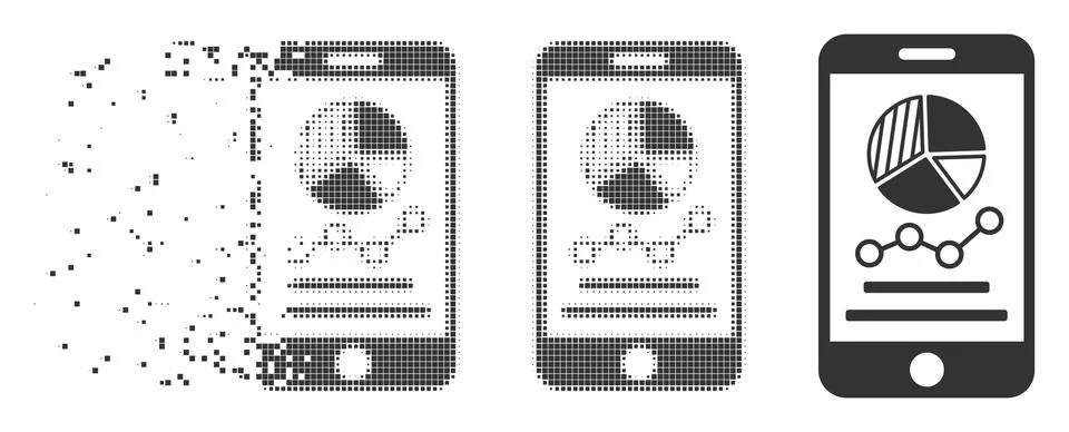 Broken Pixel Halftone Mobile Graphs Icon Stock Illustration