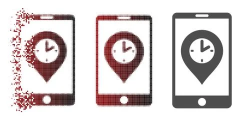 Broken Pixel Halftone Mobile Time Pointer Icon Stock Illustration