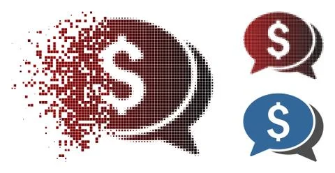 Broken Pixel Halftone Money Chat Icon Stock Illustration