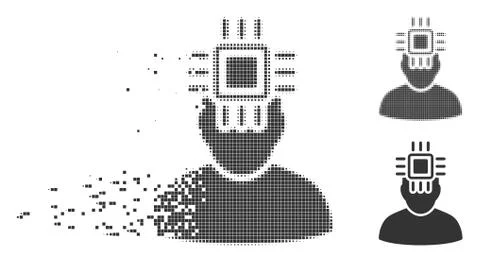 Broken Pixel Halftone Neuro Interface Icon Stock Illustration