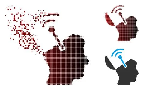 Broken Pixel Halftone Open Brain Radio Interface Icon Stock Illustration