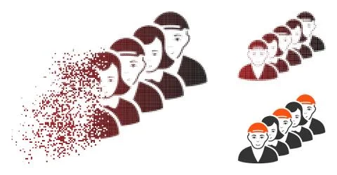 Broken Pixel Halftone People Queue Icon Stock Illustration