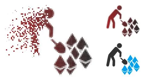 Broken Pixel Halftone Person Mining Ethereum Icon Stock Illustration