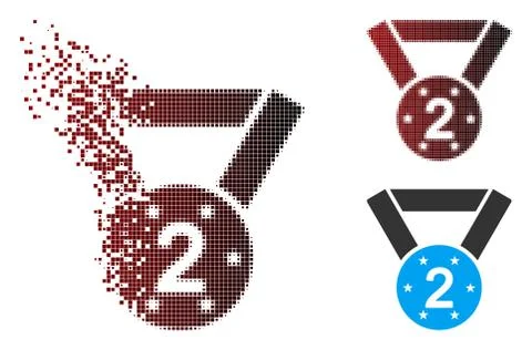 Broken Pixel Halftone Second Medal Icon Stock Illustration