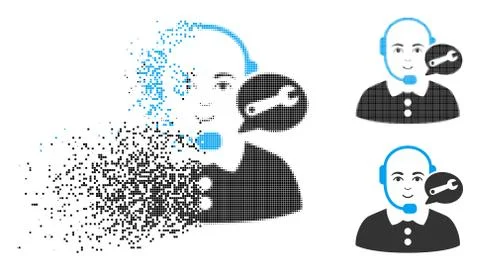 Broken Pixel Halftone Service Center Lady Operator Icon with Face Stock Illustration
