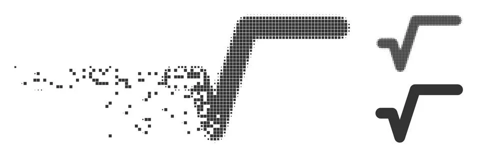 Broken Pixel Halftone Sqrt Icon Stock Illustration