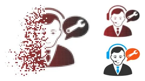 Broken Pixel Halftone Support Manager Icon with Face Illustrazione stock