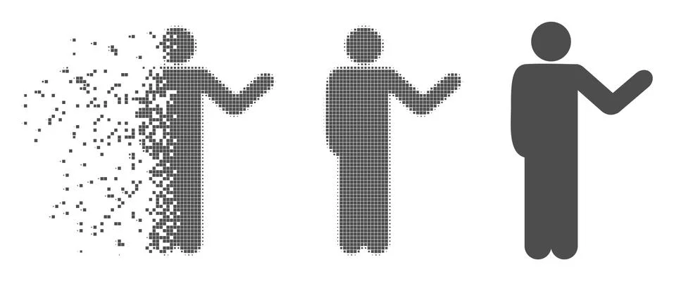 Broken Pixel Halftone Talking Man Icon Illustrazione stock