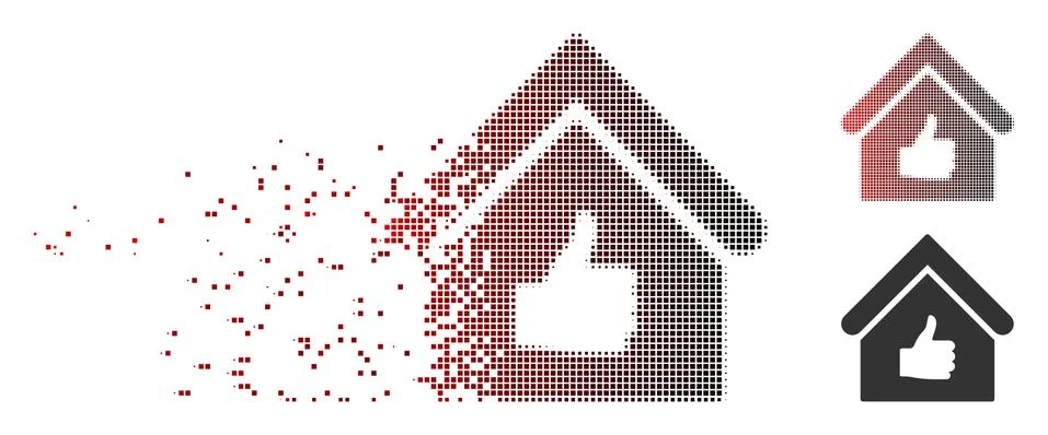 Broken Pixel Halftone Thumb Up Building Icon Ilustración de archivo