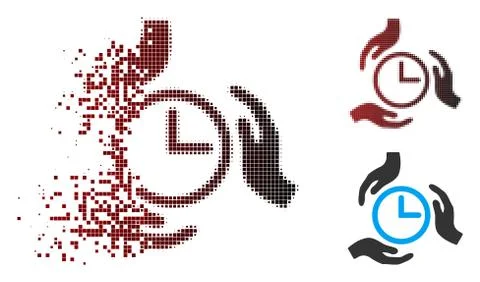 Broken Pixel Halftone Time Care Icon Stock Illustration