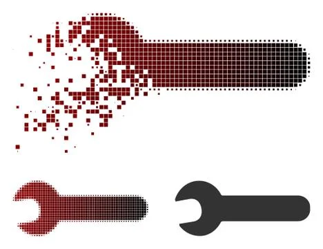 Broken Pixel Halftone Wrench Icon Illustrazione stock